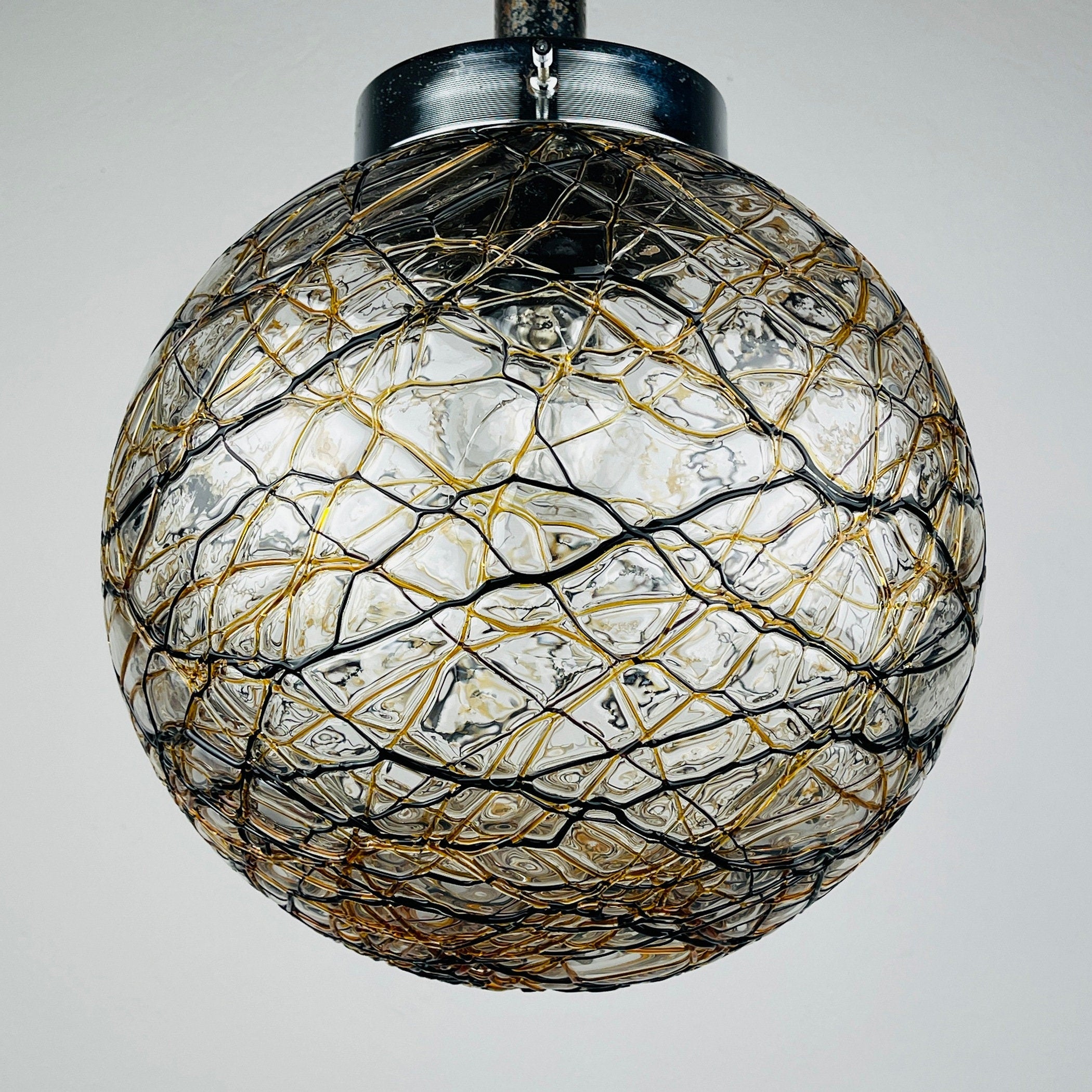Vintage murano sphere ball pendant lamp Italy 1960s Mid-century italian lighting