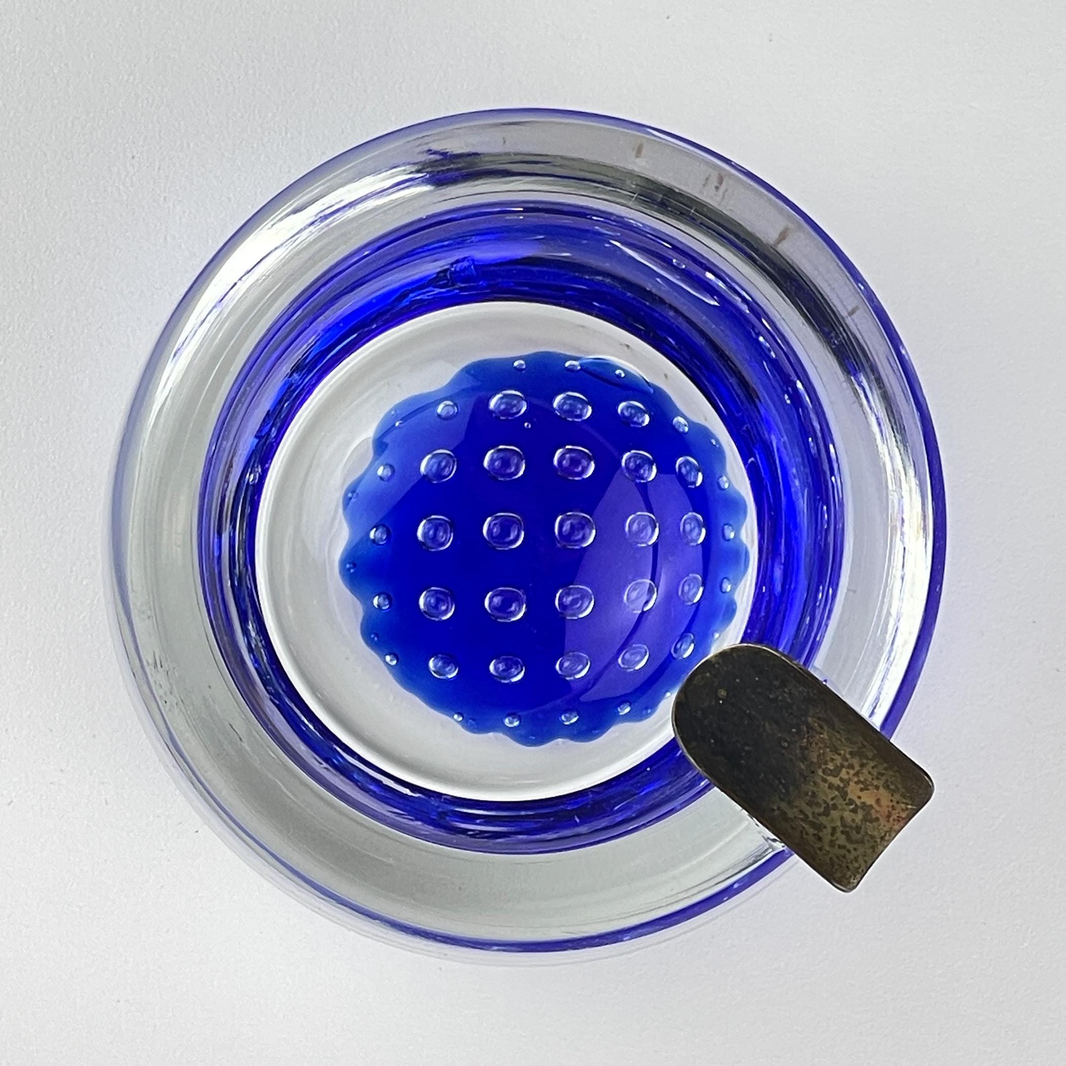 Original blue murano glass ashtray, Italy, 1970s, Vintage Home Decor