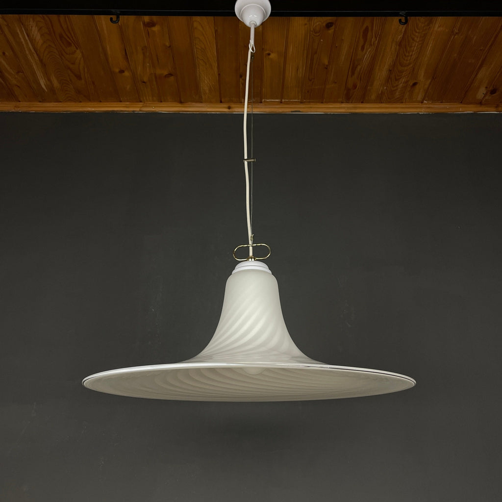 Vintage Murano Glass Pendant Lamp: Swirl White Mid-Century Lighting