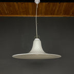 Vintage Murano Glass Pendant Lamp: Swirl White Mid-Century Lighting