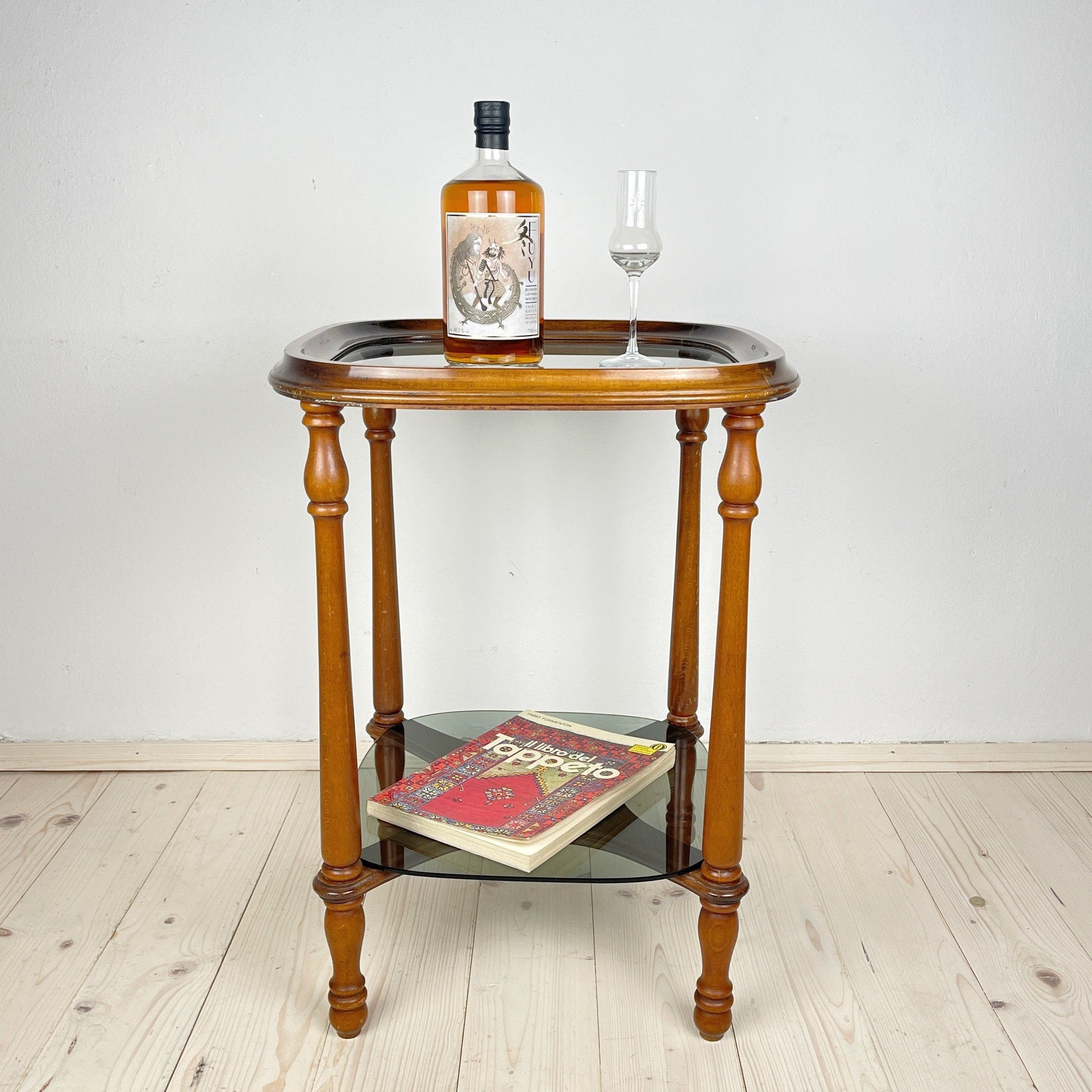 Vintage Italian Wood Coffee Table with Glass Top - 1960s Mid-Century Decor