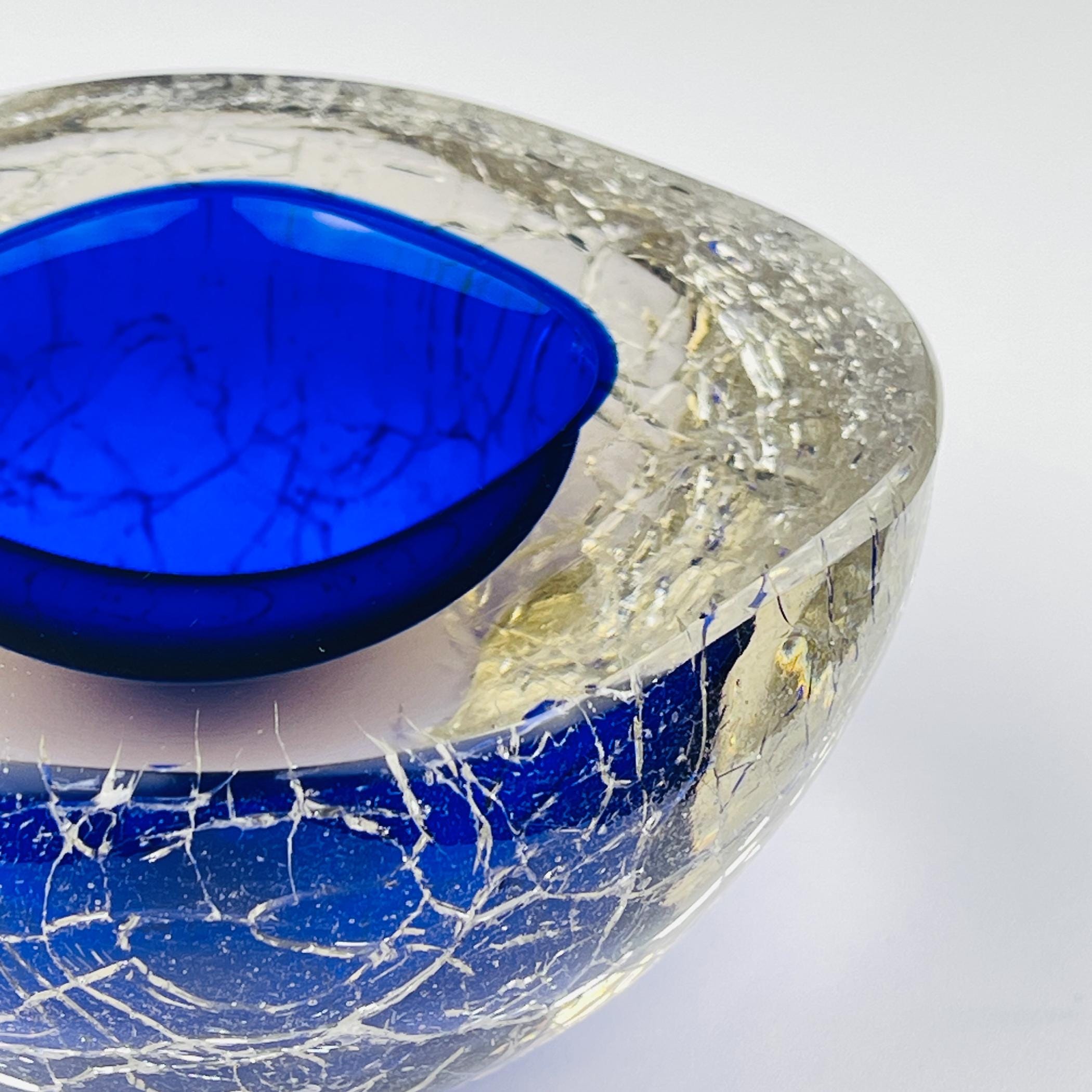 Original blue murano glass ashtray, Italy, 1980s, Vintage Home Decor