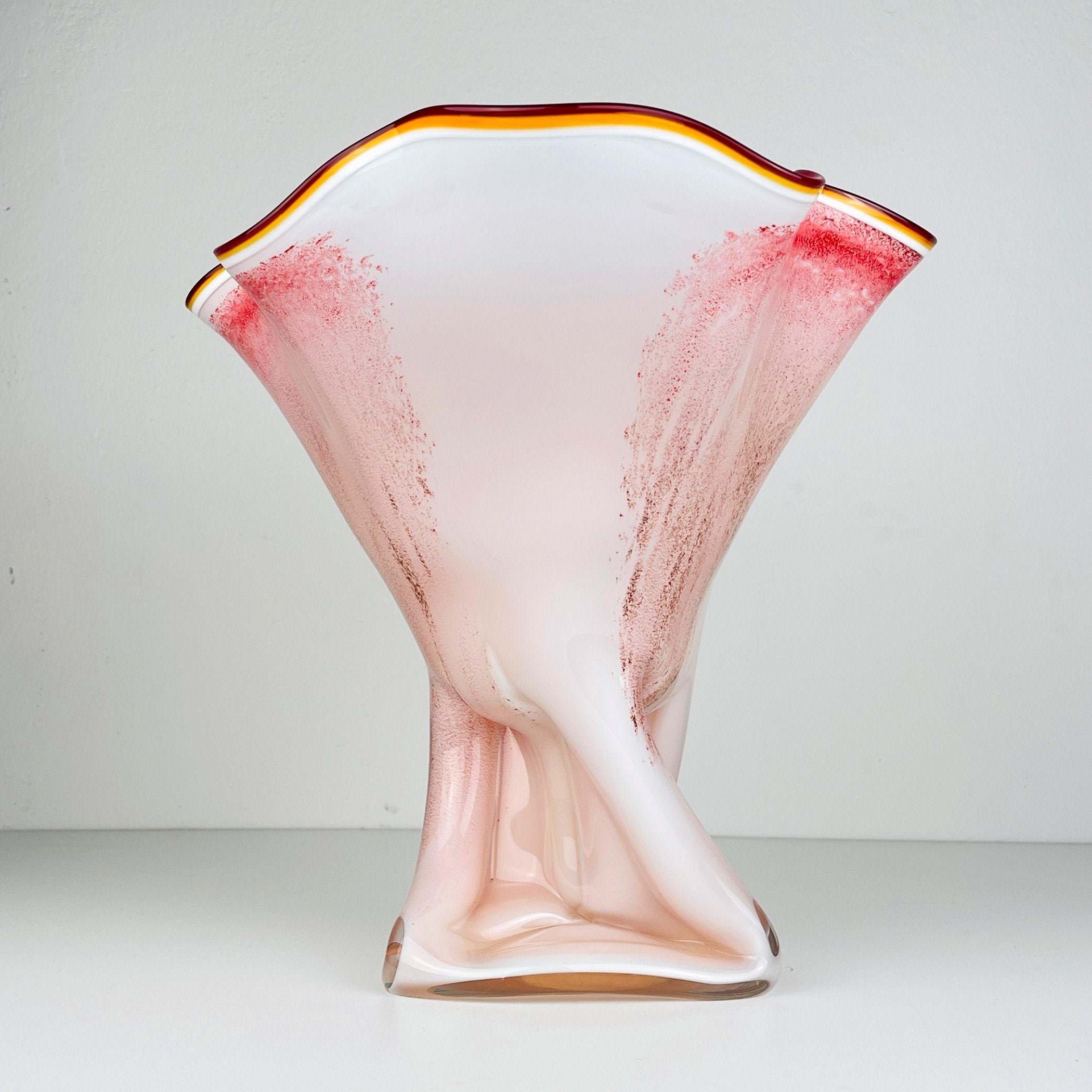 Vintage murano vase Red and White Italy 1970s / Made in Murano / Retro home decor
