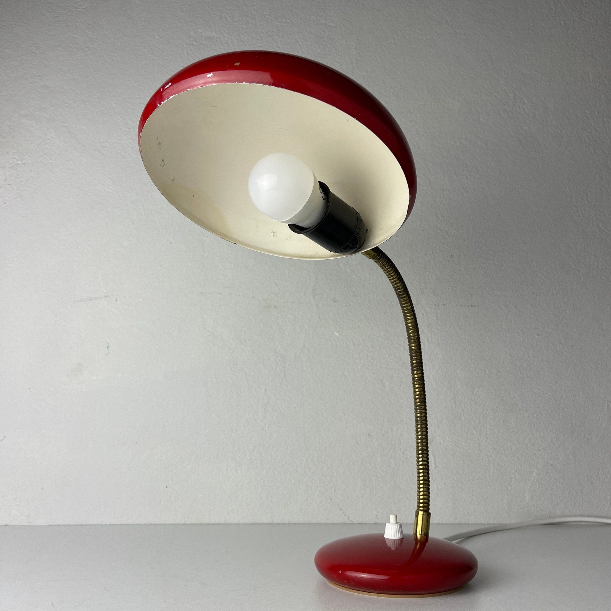 Mid-century red desk lamp Italy 1970s Vintage gooseneck lamp