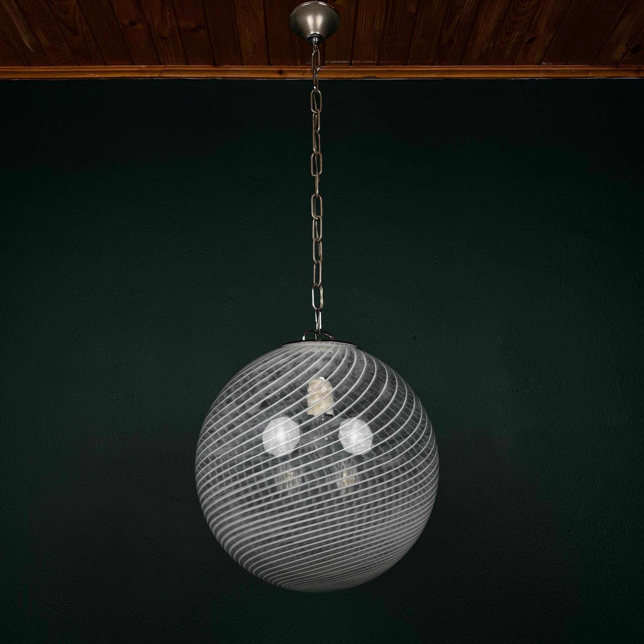 Vintage swirl murano pendant lamp, Italy 1970s