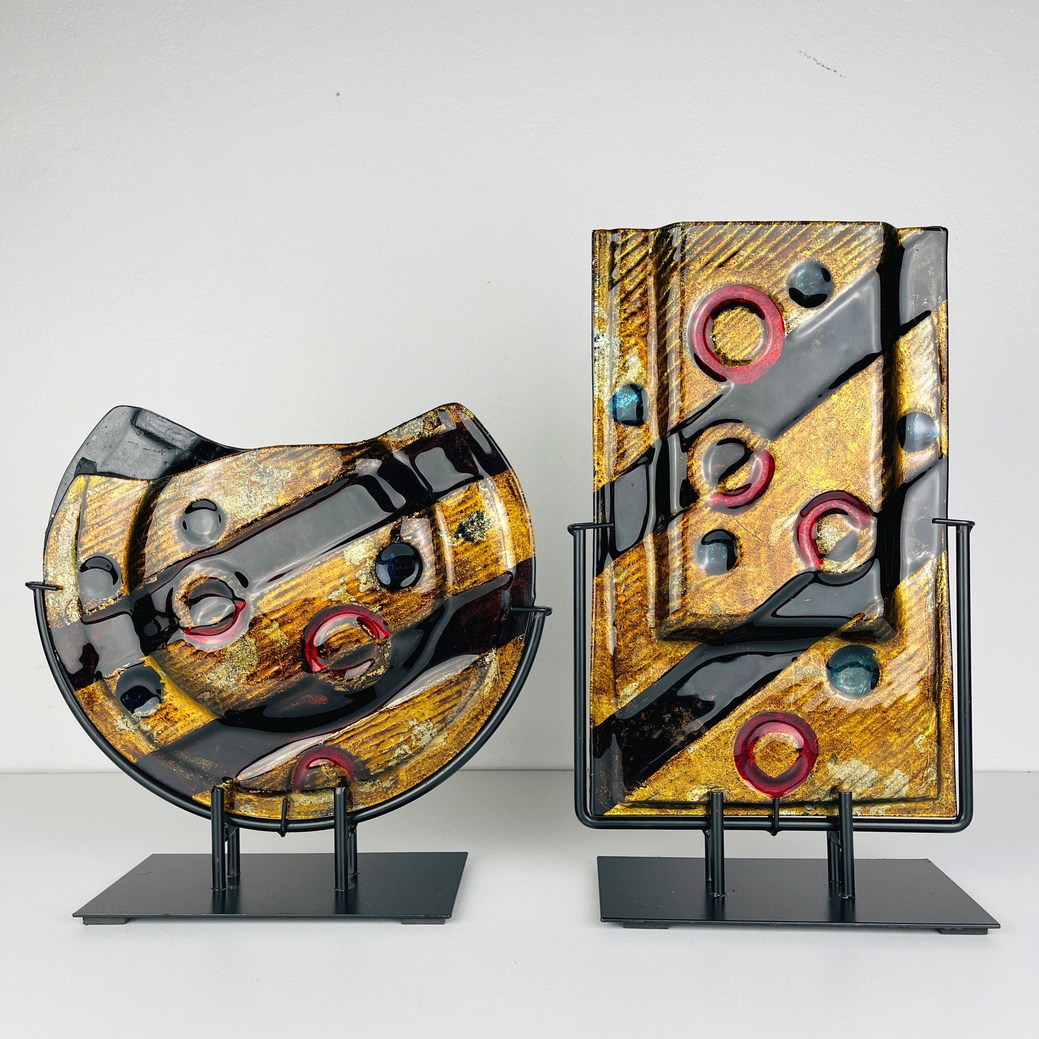 Arte Muranese Geometric Murano Glass Vases - Italian Home Decor - Set of 2