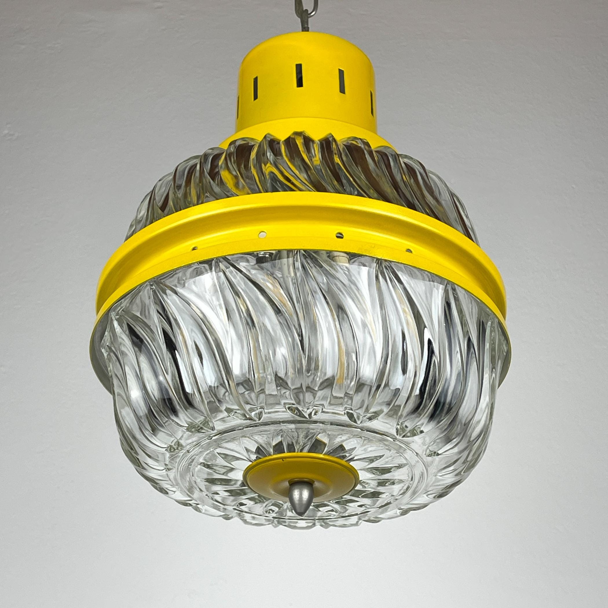 Mid-century yellow pendant lamp Italy 1960s Vintage Italian lighting Space Age