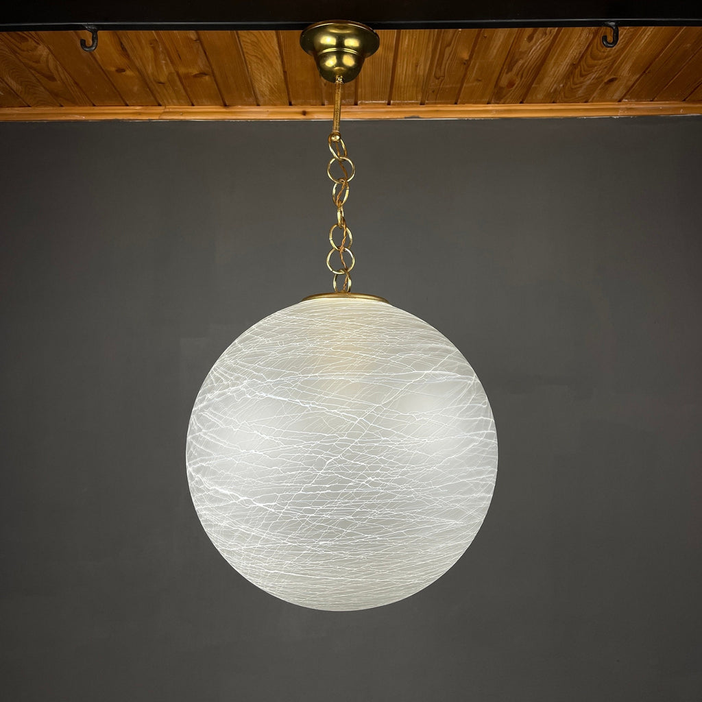 Vintage large swirl murano glass pendant lamp Italy 1970s Mid-century modern italian lighting