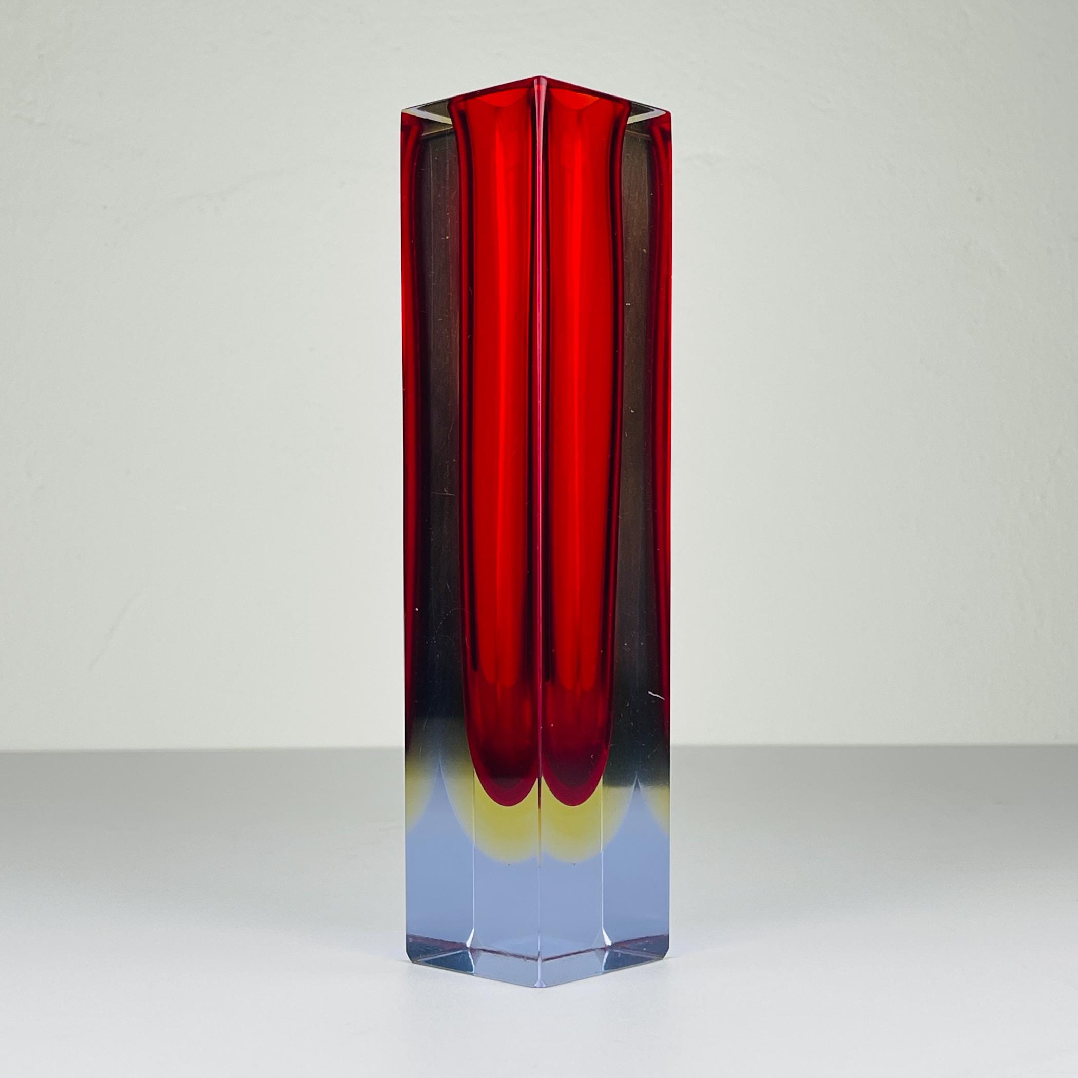 Sommerso red Murano glass vase, style Flavio Poli, Italy 1970s, Vintage home decor