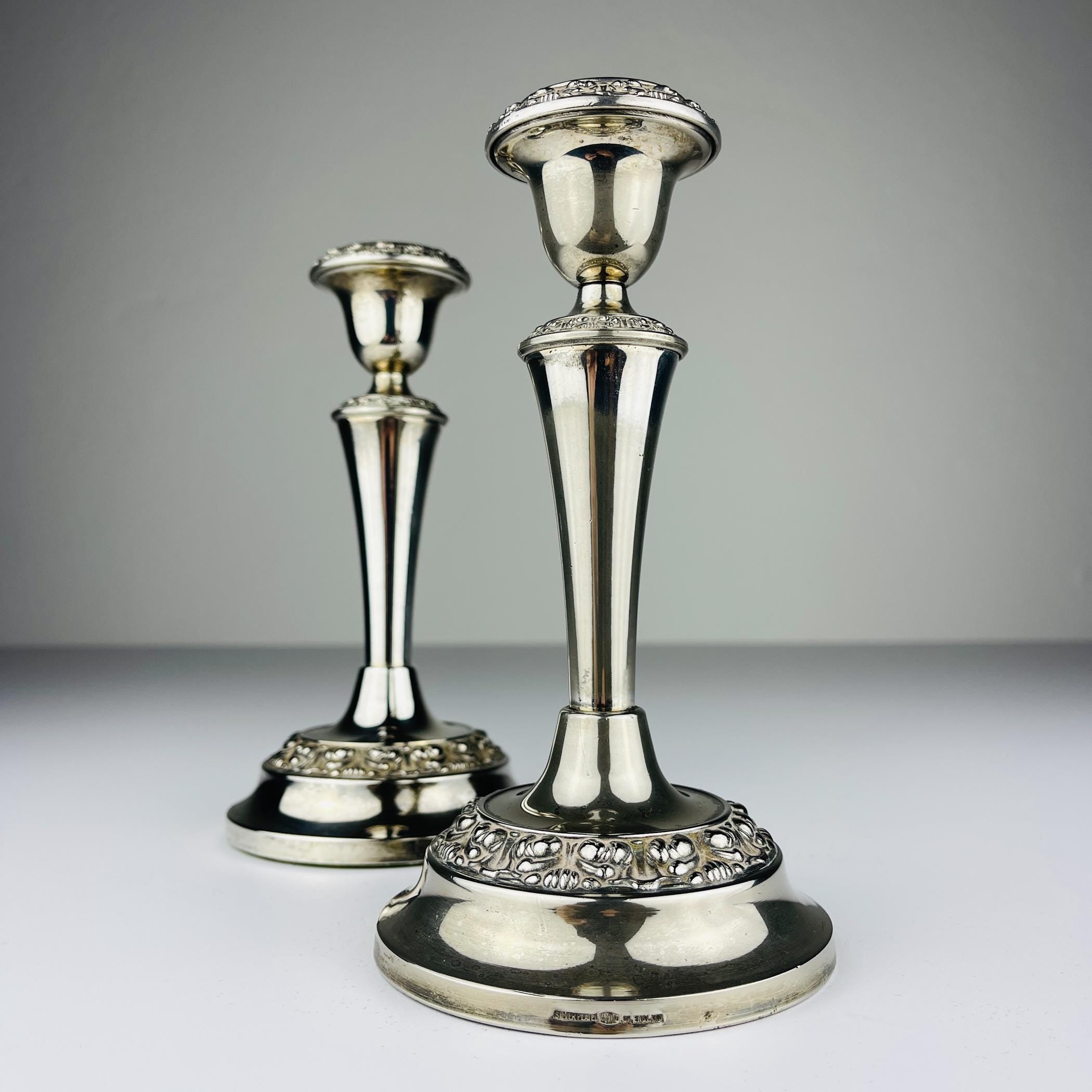 Original Silver Plate Candleholders by IANTHE, England, 1950s, Vintage home decor
