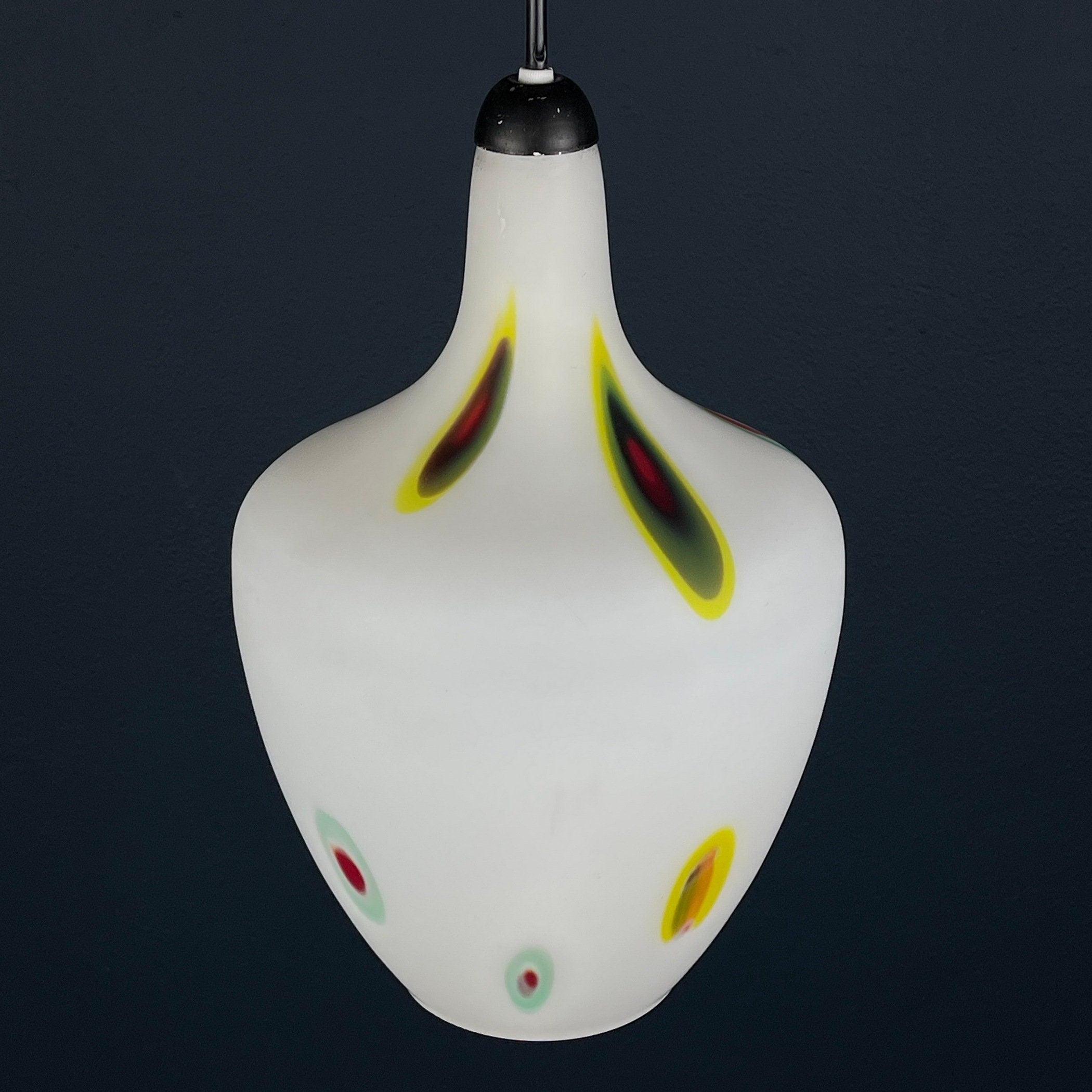 Mid-century multicolor opaline murano glass pendant lamp by Stilnovo Italy 1950s