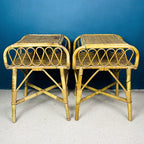 Pair of Vintage bamboo nightstands bedside tables Italy 1960s end table night side furniture modern tiki boho chic bohemian rattan wicker