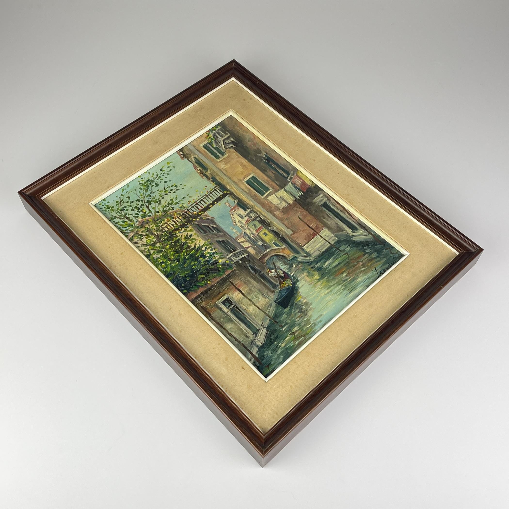 Venice Canal Original Vintage Oil Painting, Italy, 1960s, Signed, Framed