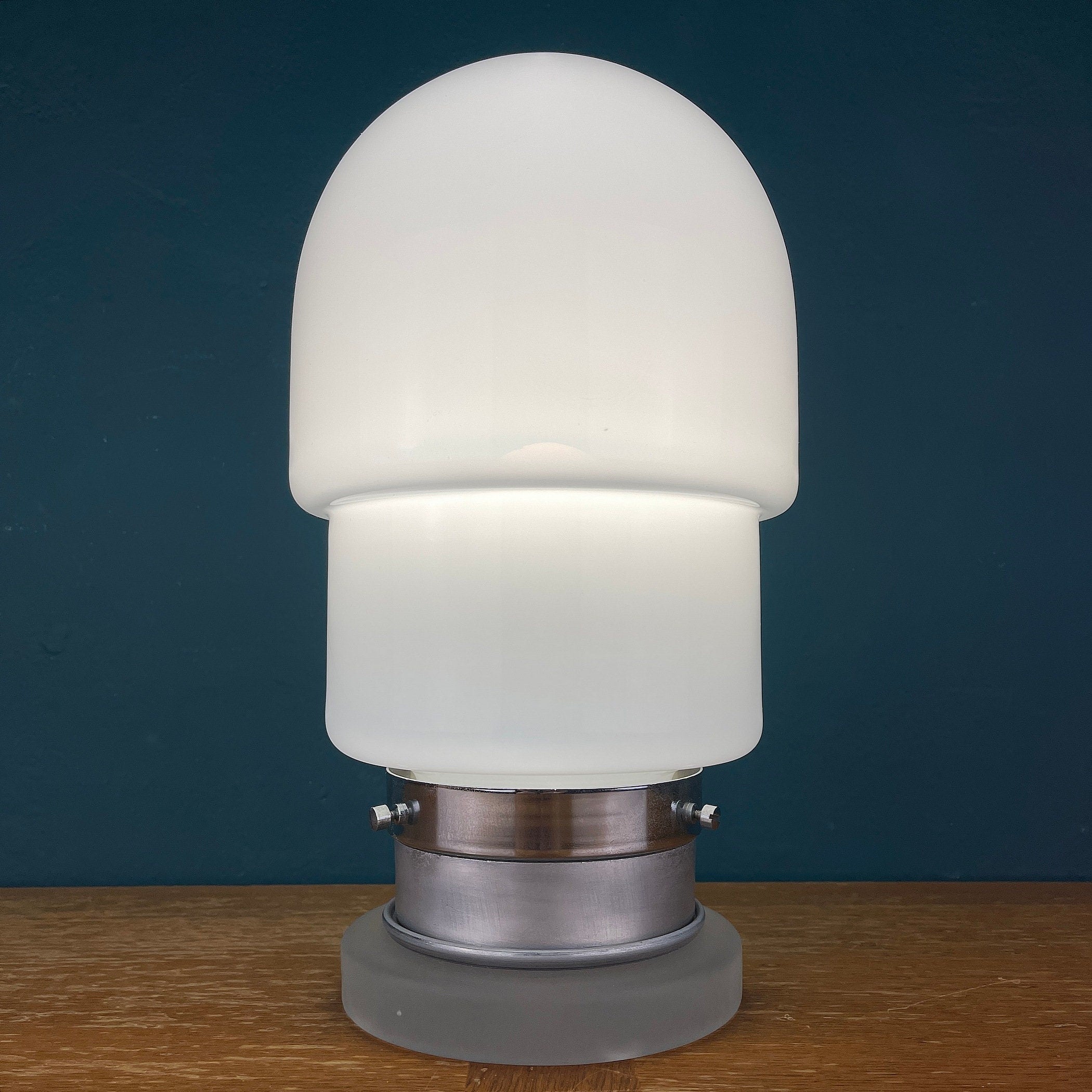 Vintage White Opaline Glass Table Lamp: Italian Mid-Century Modern Lighting