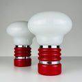 Vintage Enrico Tronconi Bulb Lamps: Red Enamel & Opaline Glass, Set of 2