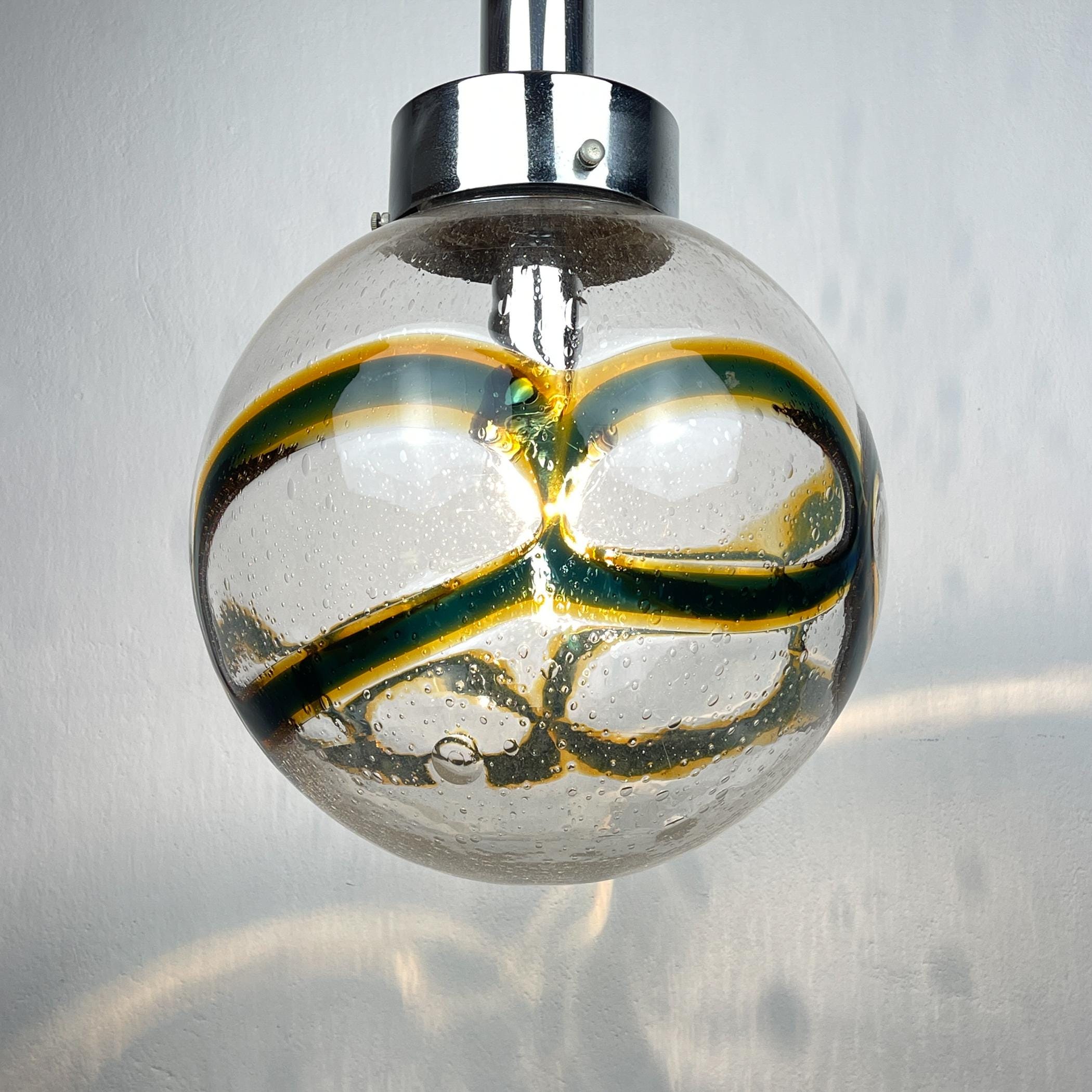 Vintage Large Swirled Murano Glass Pendant Lamp by Vistosi, Italy 1970s, Mid-century modern