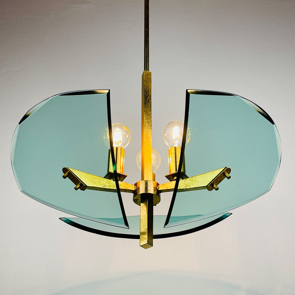 Vintage art glass pendant lamp by Fontana Arte, Italy 1950s, Art deco, MCM