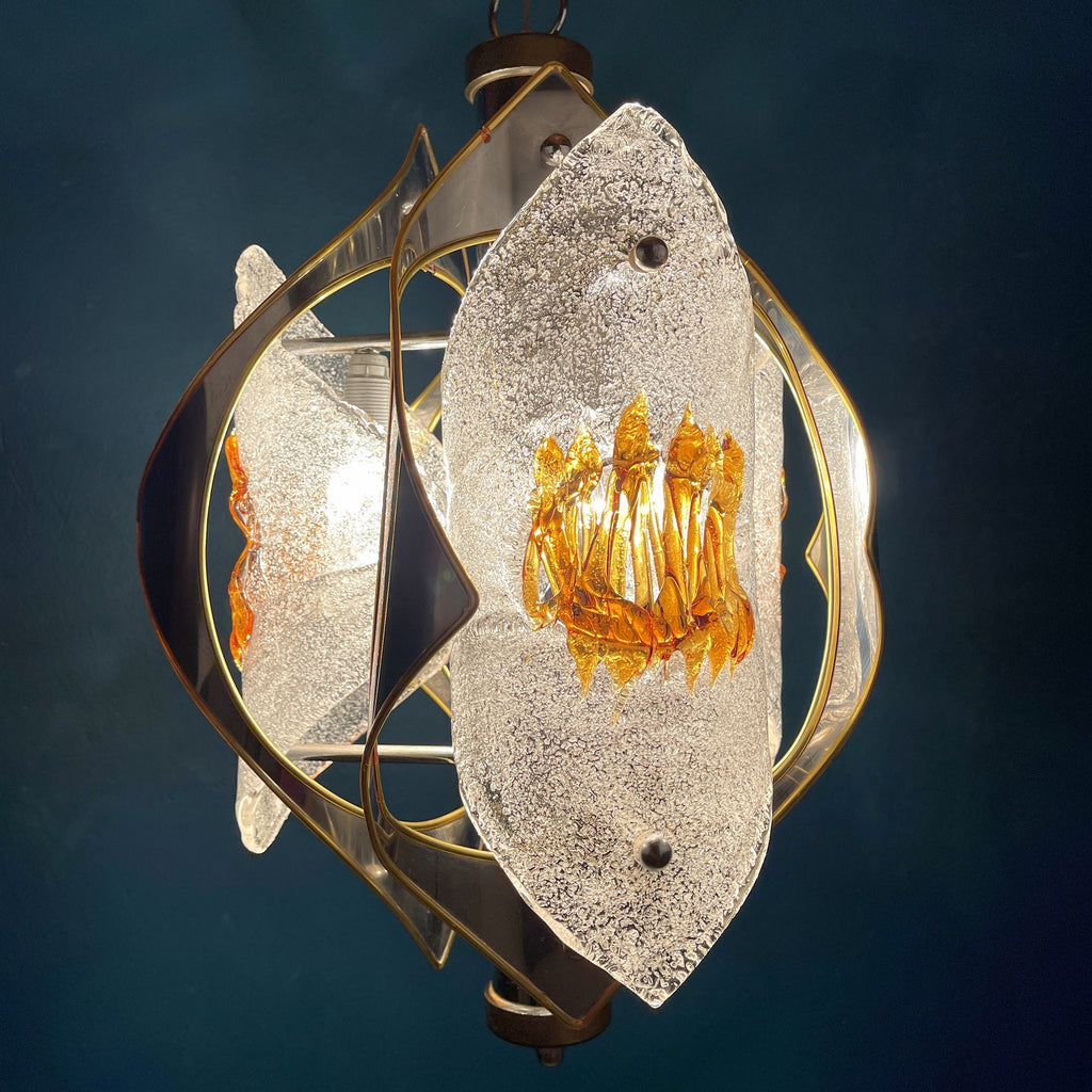 Vintage Amber Murano Glass Chandelier: Mazzega Toni Zuccheri, Italy 1970s