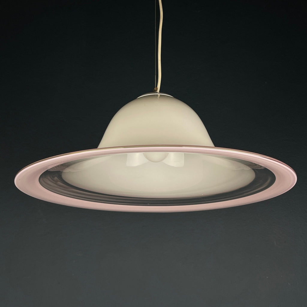 Murano glass white and pink pendant lamp Italy 1970s Mid-century lighting ceiling lamp