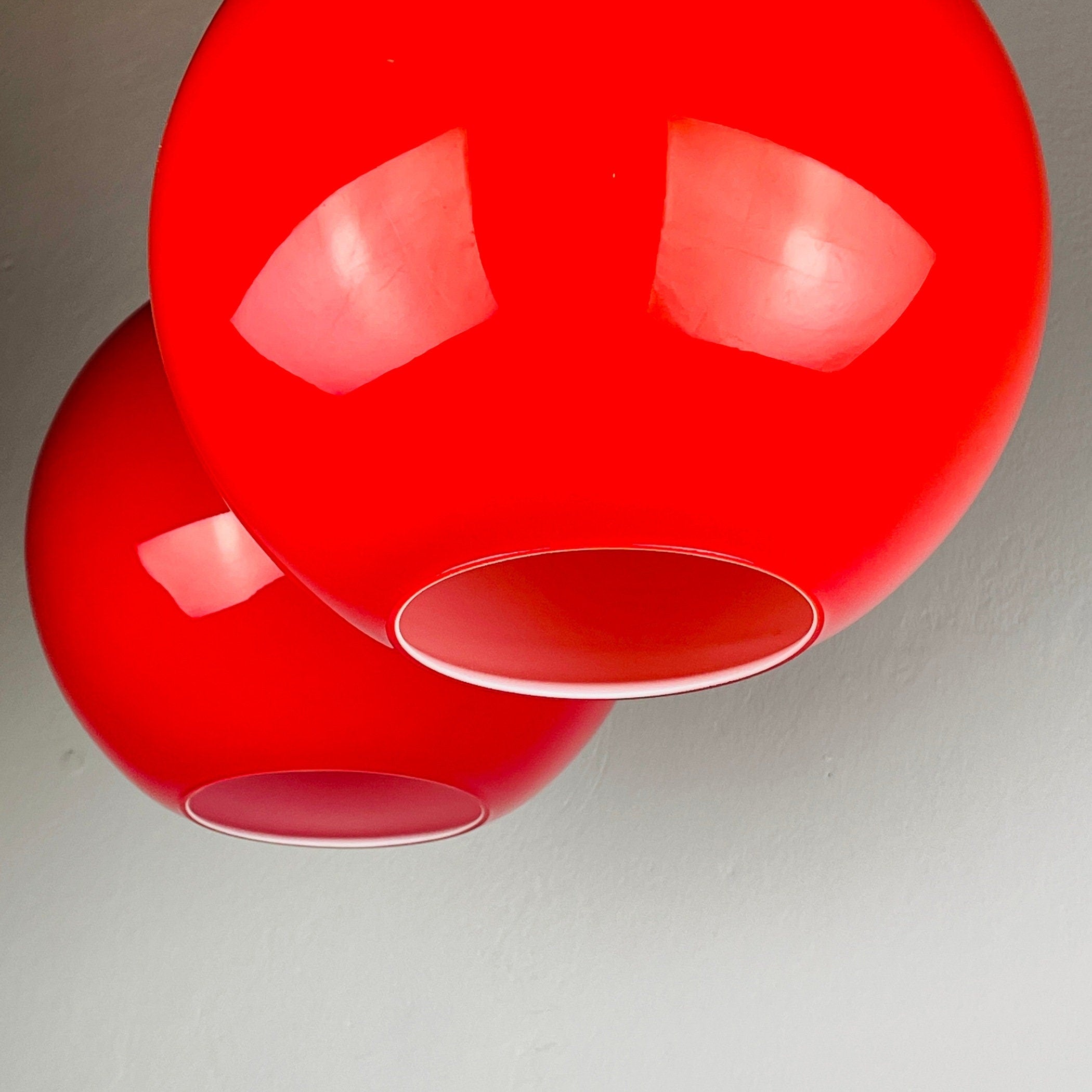 Vintage Red Glass Pendant Lamp: Mid Century Modern Lighting, Yugoslavia 1980s