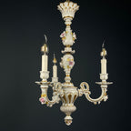 Vintage Capodimonte porcelain chandelier Italy 1940s  3 arm Baroque, Shabby chic design