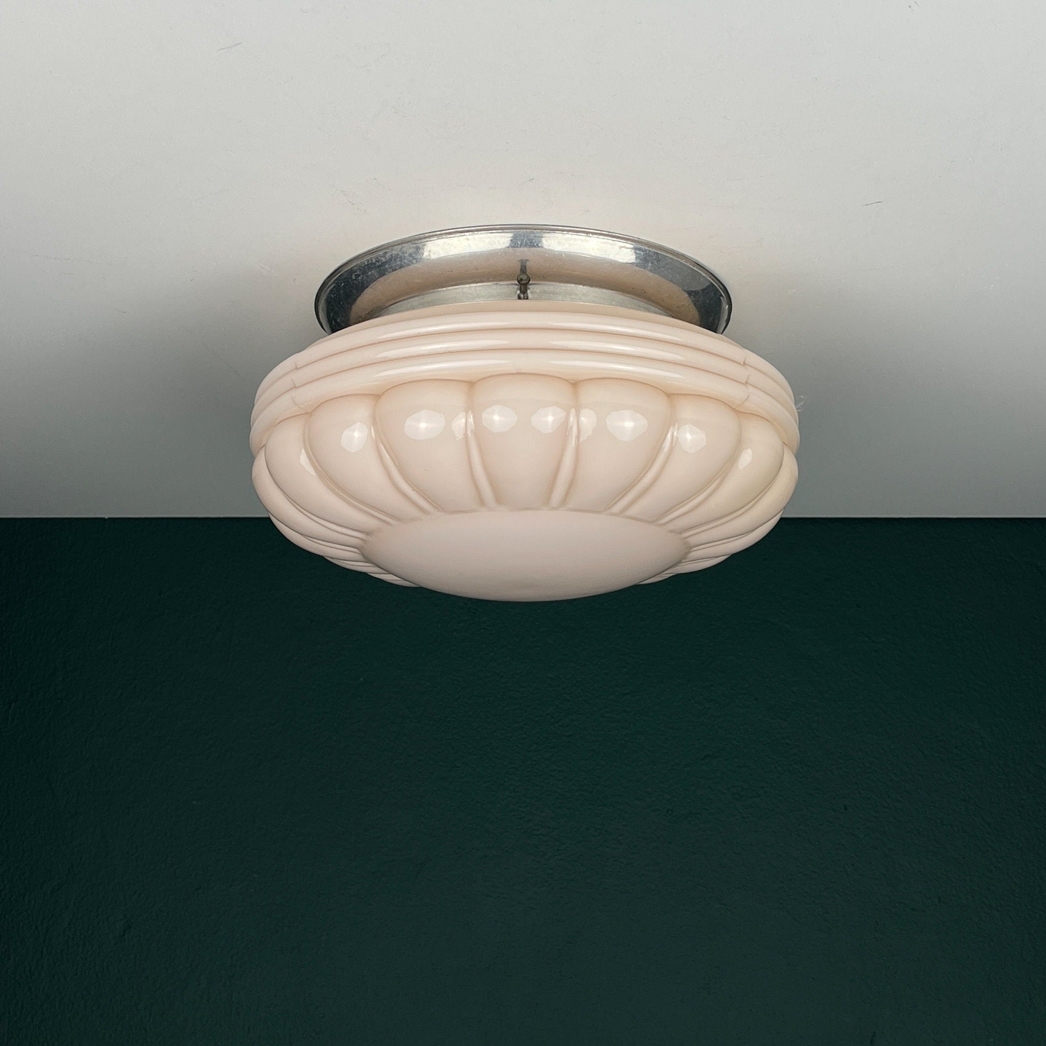 Vintage pink glass ceiling lamp, Italy 1950s, Vintage home decor