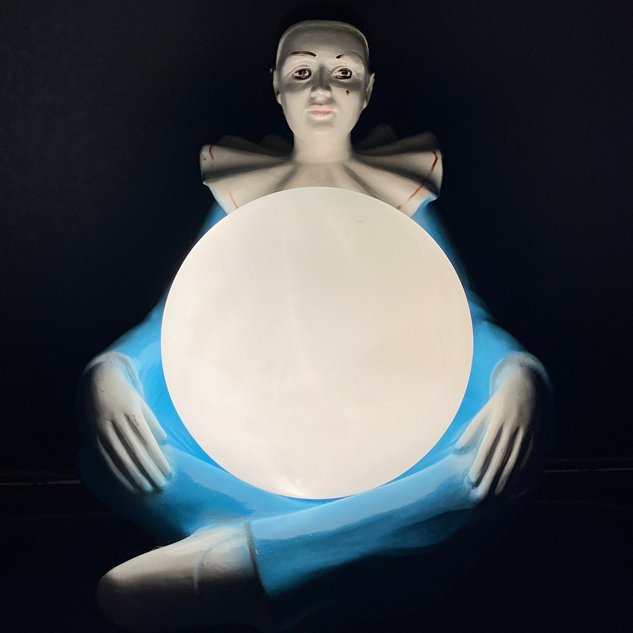 Mid-century blue ceramic table lamp Pierrot 1960s retro home decor vintage bedside lamp