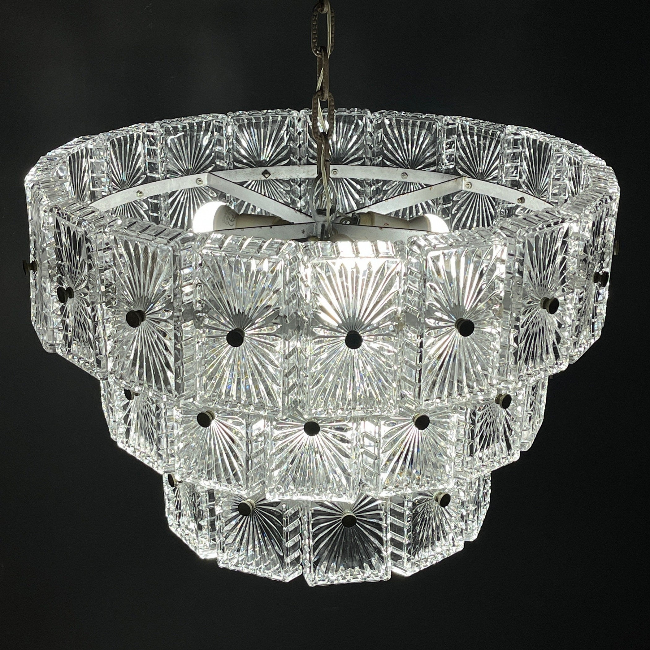Vintage large crystal chandelier Italy 1960s