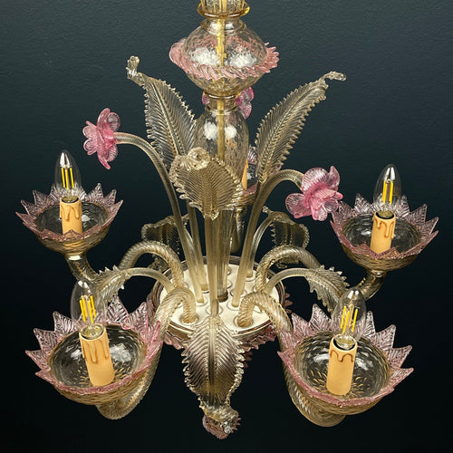 Murano chandelier Italy 1980s Pink and clear Italian home decor