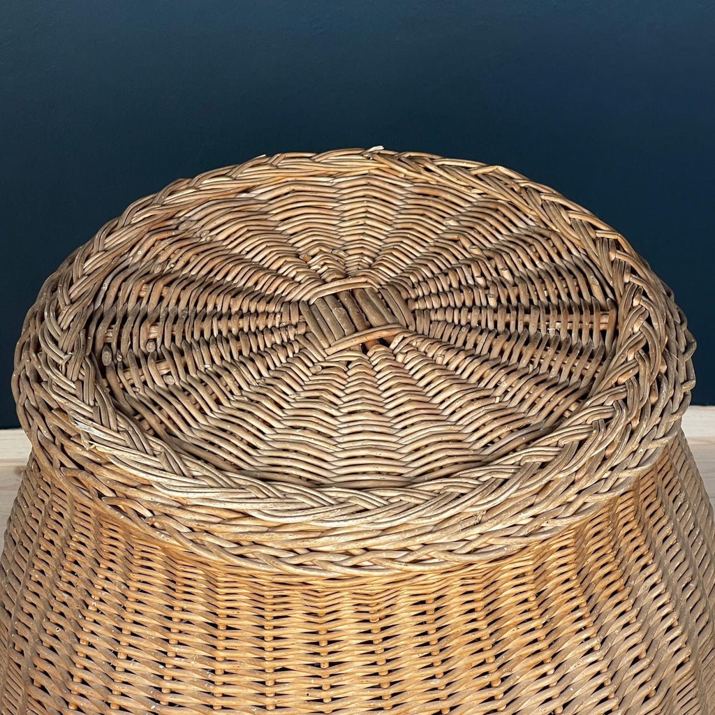 Vintage laundry basket wicker weaving Yugoslavia 1970s