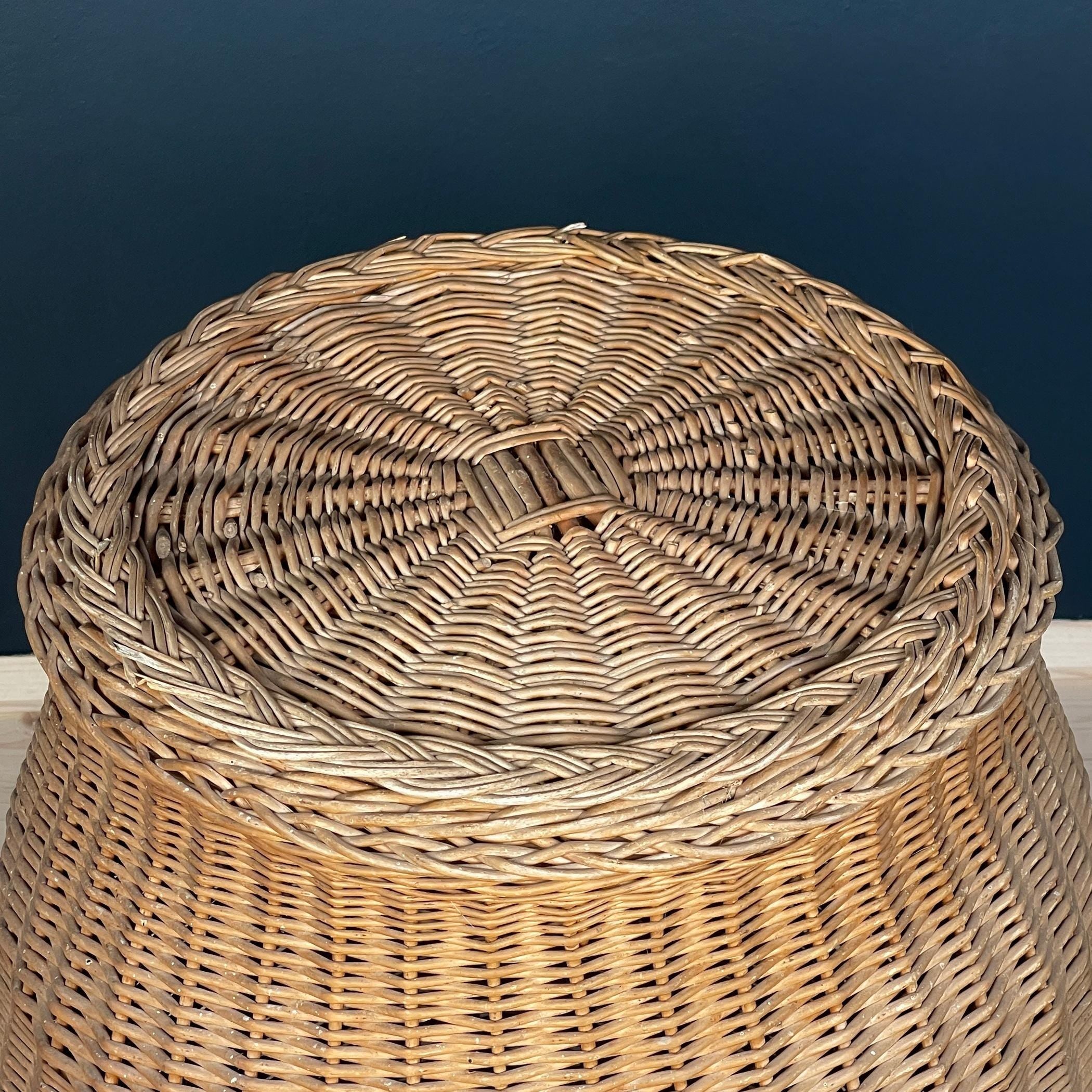 Vintage laundry basket wicker weaving Yugoslavia 1970s