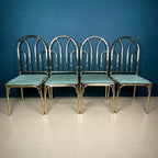 Vintage Brass Faux Bamboo Dining Set: 4 Chairs & Smoked Glass Table, France 1970s