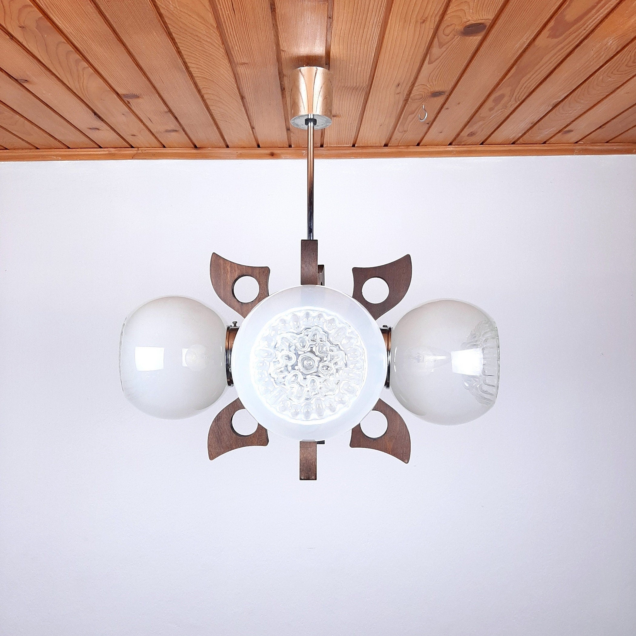 Mid-Century Mazzega Murano Glass Pendant Lamp - 70s Space Age Lighting