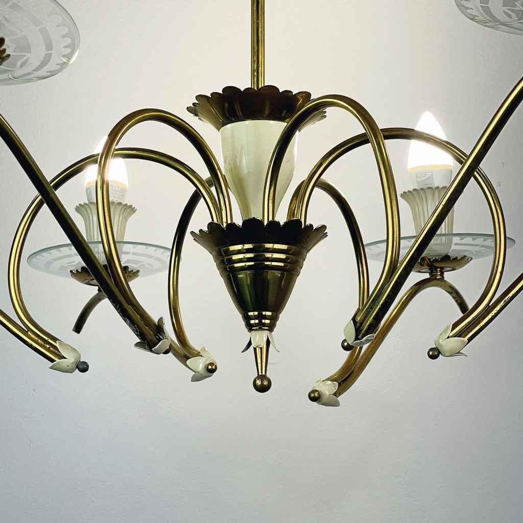 Mid-Century Fontana Arte Chandelier: Brass & Glass, Pietro Chiesa, 1940s