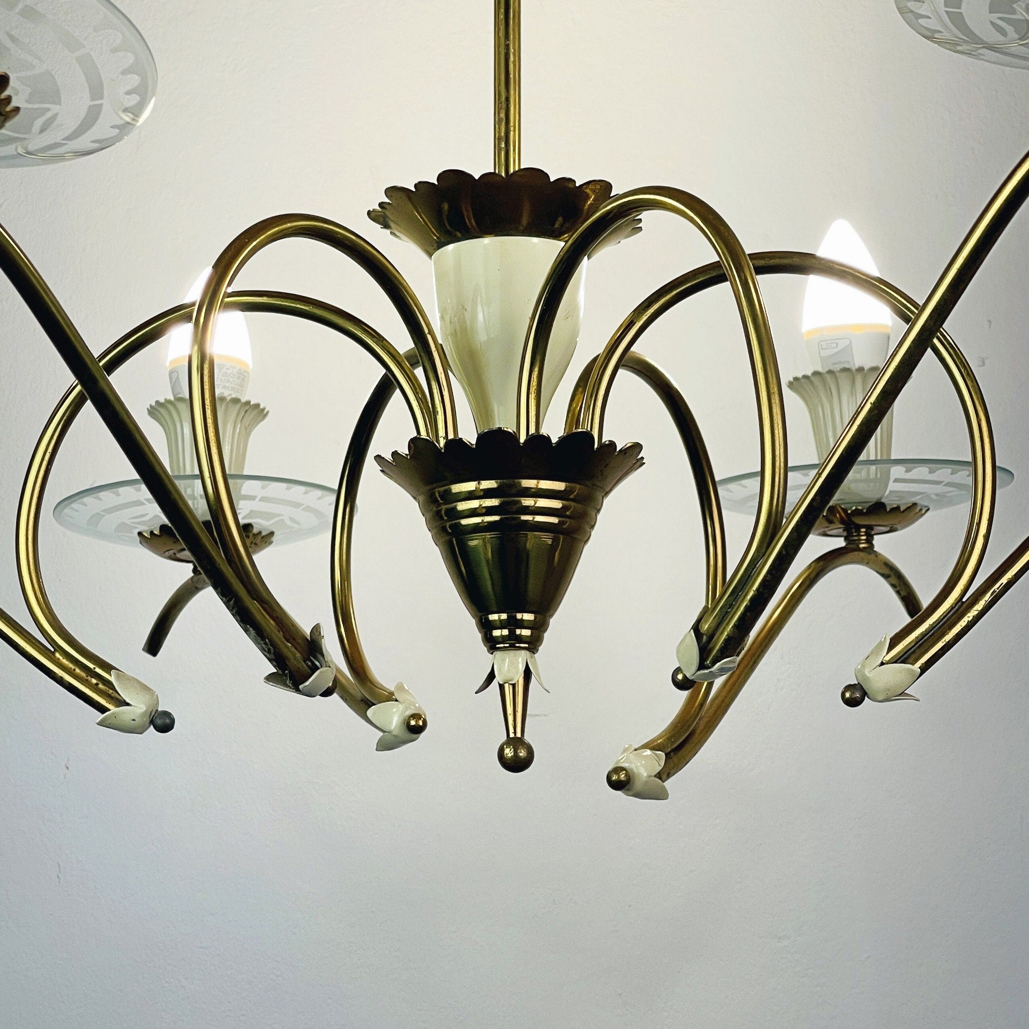 Mid-Century Fontana Arte Chandelier: Brass & Glass, Pietro Chiesa, 1940s