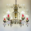 Vintage porcelain and brass chandelier Italy 1930s