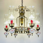 Vintage porcelain and brass chandelier Italy 1930s