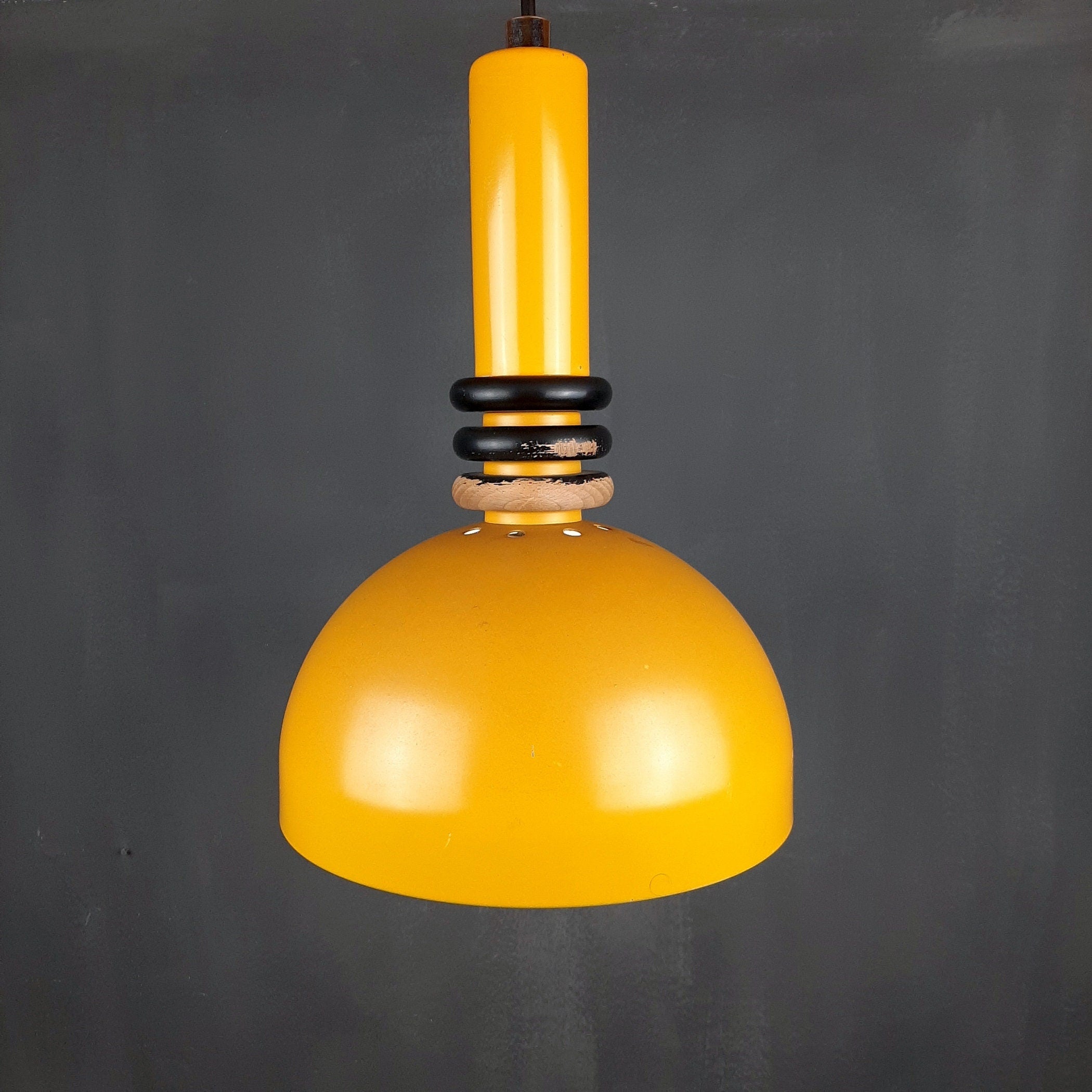 Retro metal pendant lamp Sijaj Hrastnik Yugoslavia 1970s Mid-century lighting Industrial light