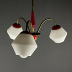 Vintage Italian Brass and Milky Glass 3-Arm Chandelier - 1950s Classic Design