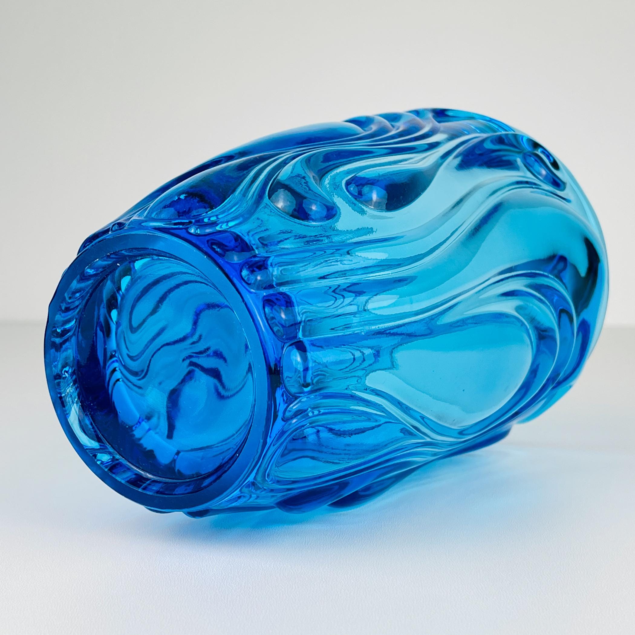 Vintage blue art glass vase, Italy 1970s, mid-century home decor