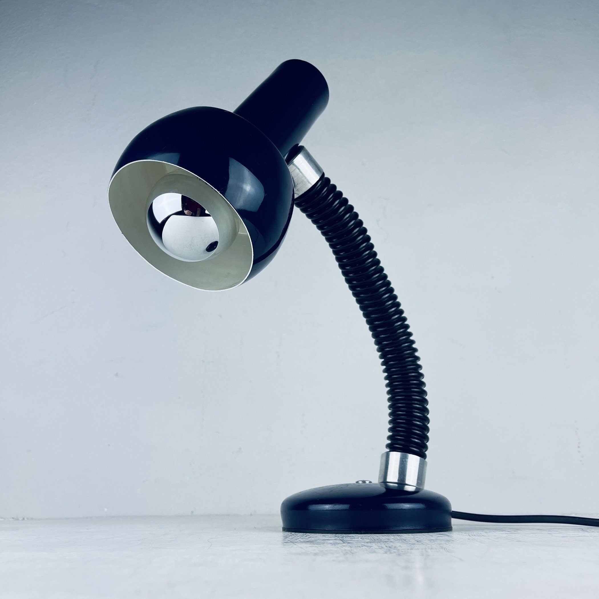 Mid-century goose blue desk lamp Italy 1970s metal retro table lamp