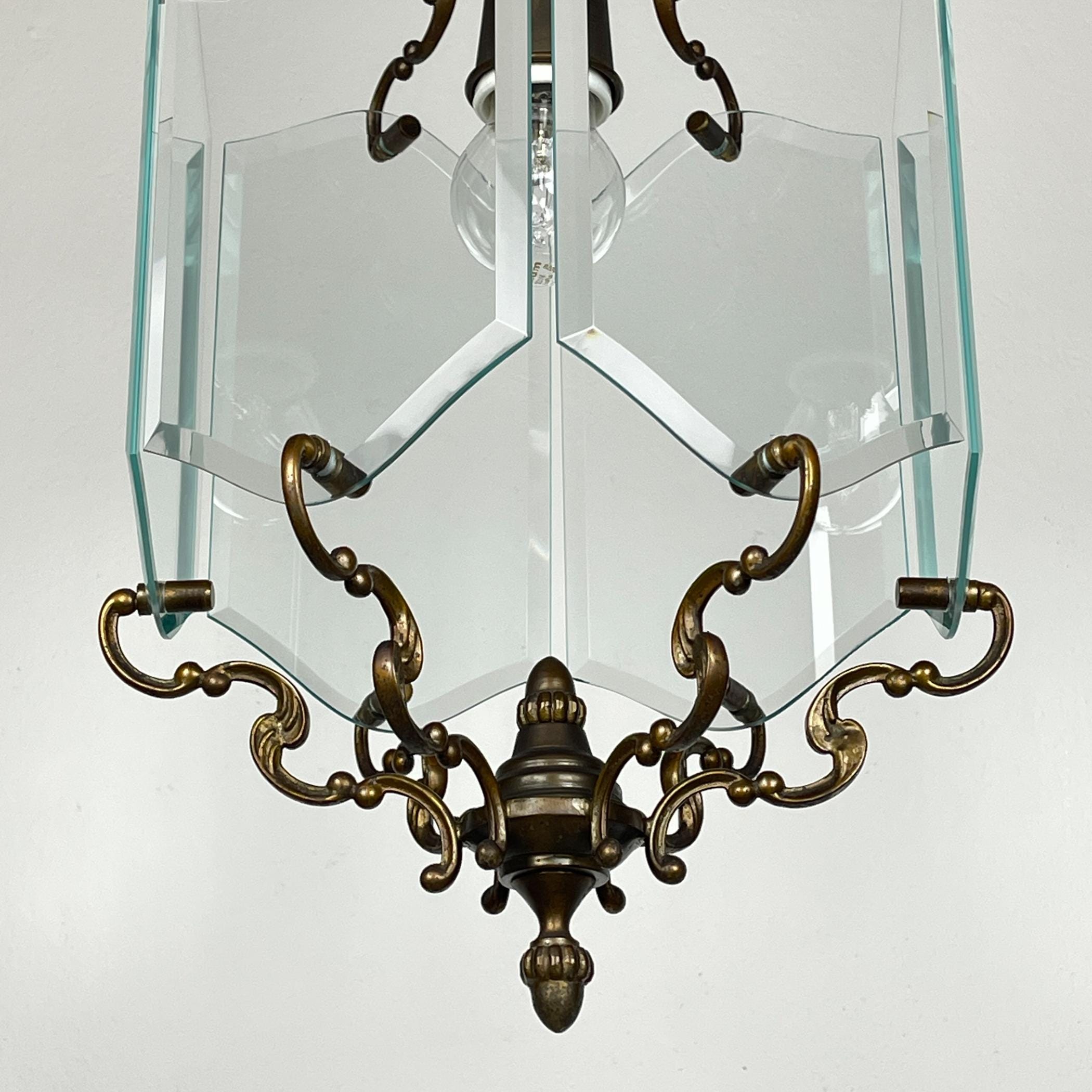 Vintage bronze pendant lamp, in style of Pietro Chiesa For Fontana Arte, Italy, 1950s