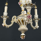 Vintage Capodimonte porcelain chandelier Italy 1940s  3 arm Baroque, Shabby chic design