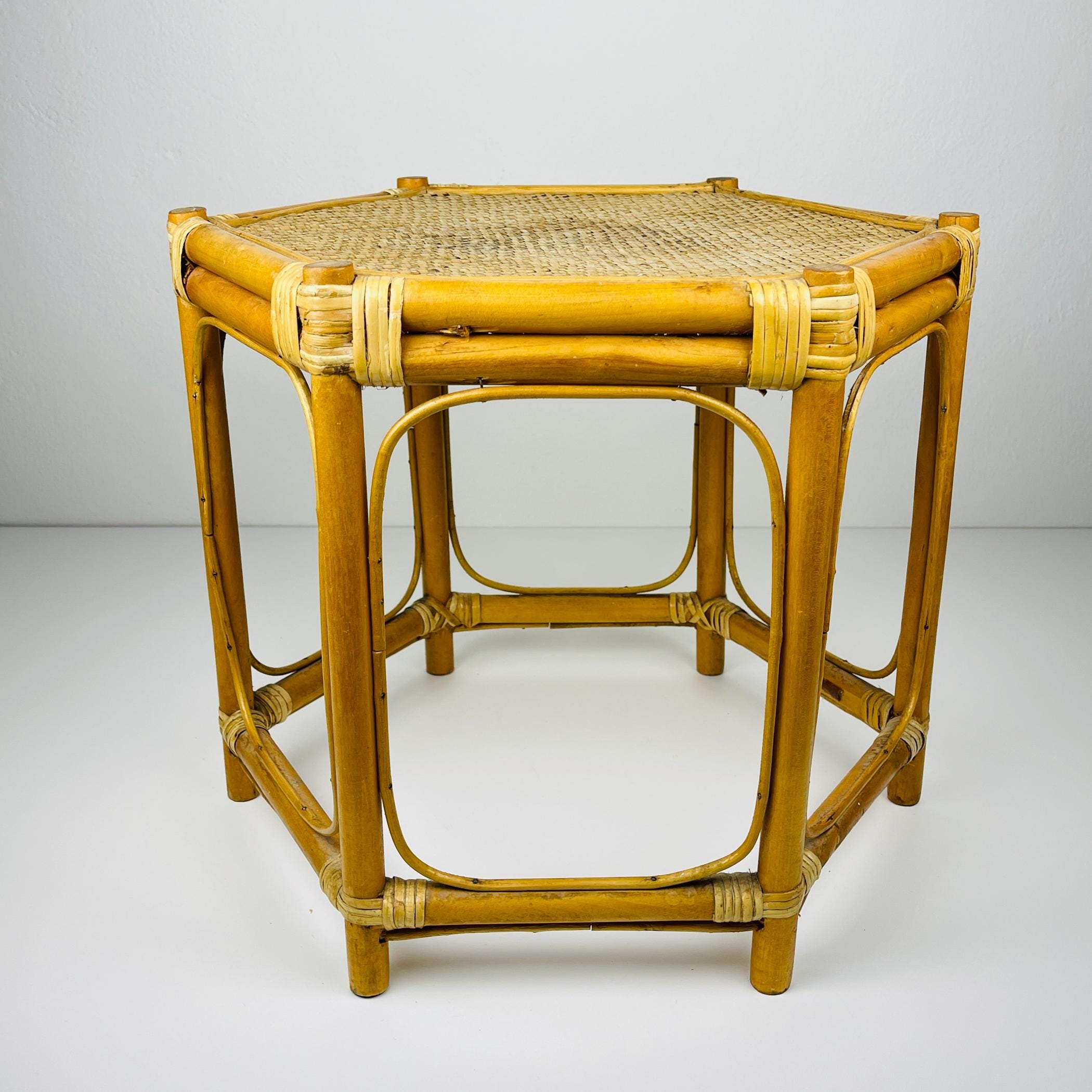 Vintage rattan coffee table, Italy 1960s