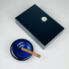 Original blue glass ashtray by Per Lütken for Holmegaard, Denmark, 1962