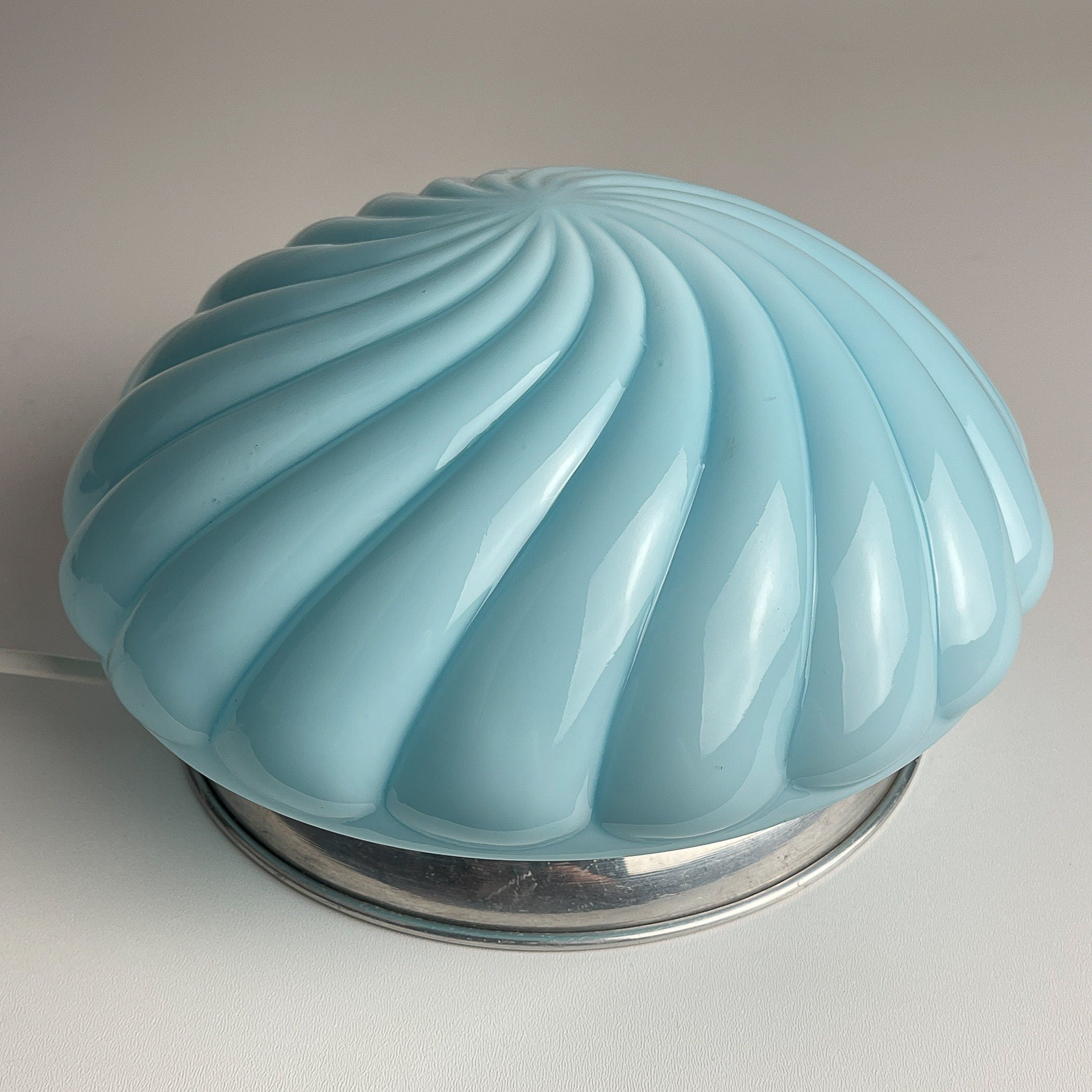 Vintage blue opaline table lamp, Italy 1950s, Art Deco, Mid-century modern design