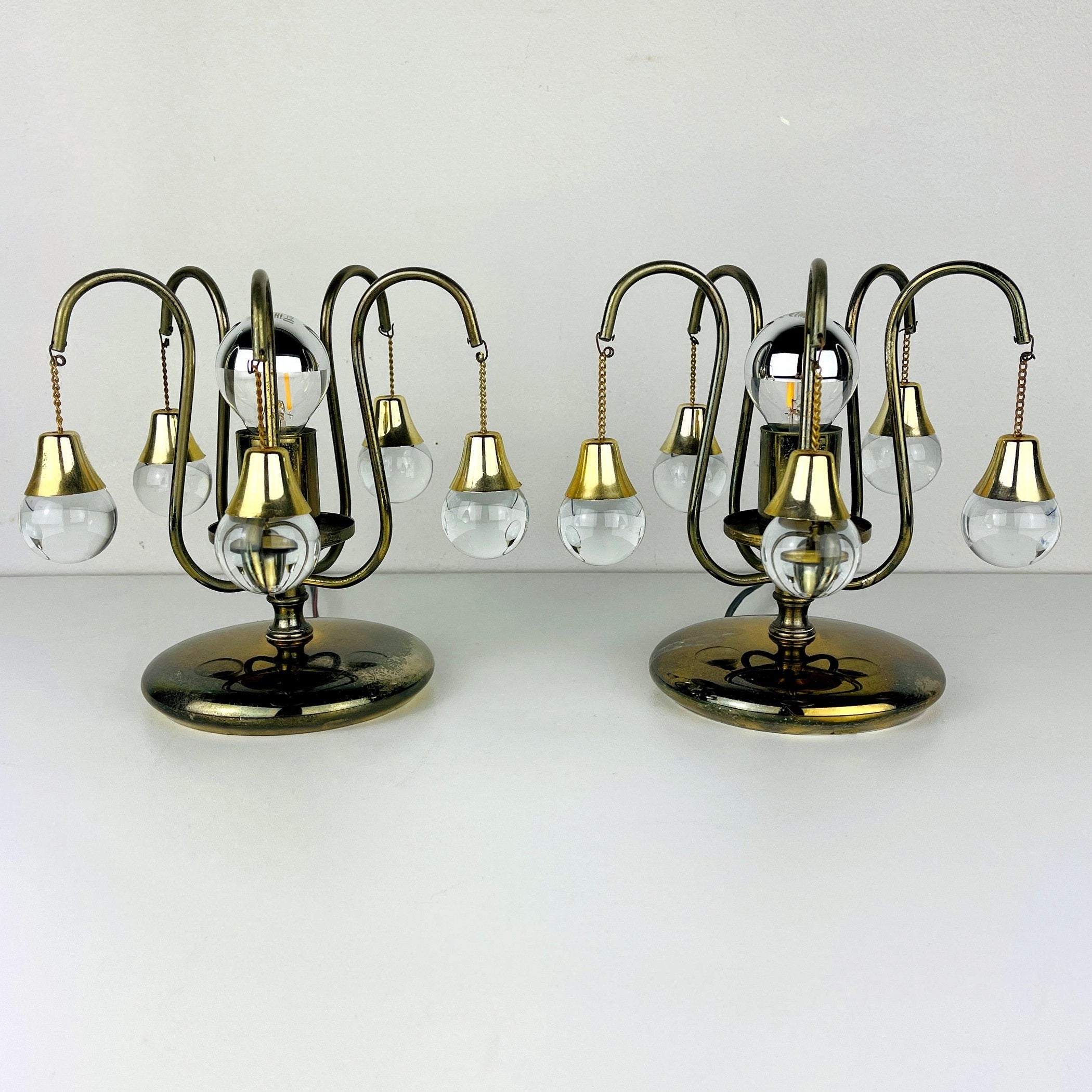 Pair of vintage glass ball table lamps italy 1960s Mid-century italian lighting