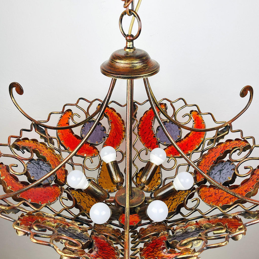 Vintage Metal and murano glass chandelier by MM Lampadari Italy 1990s