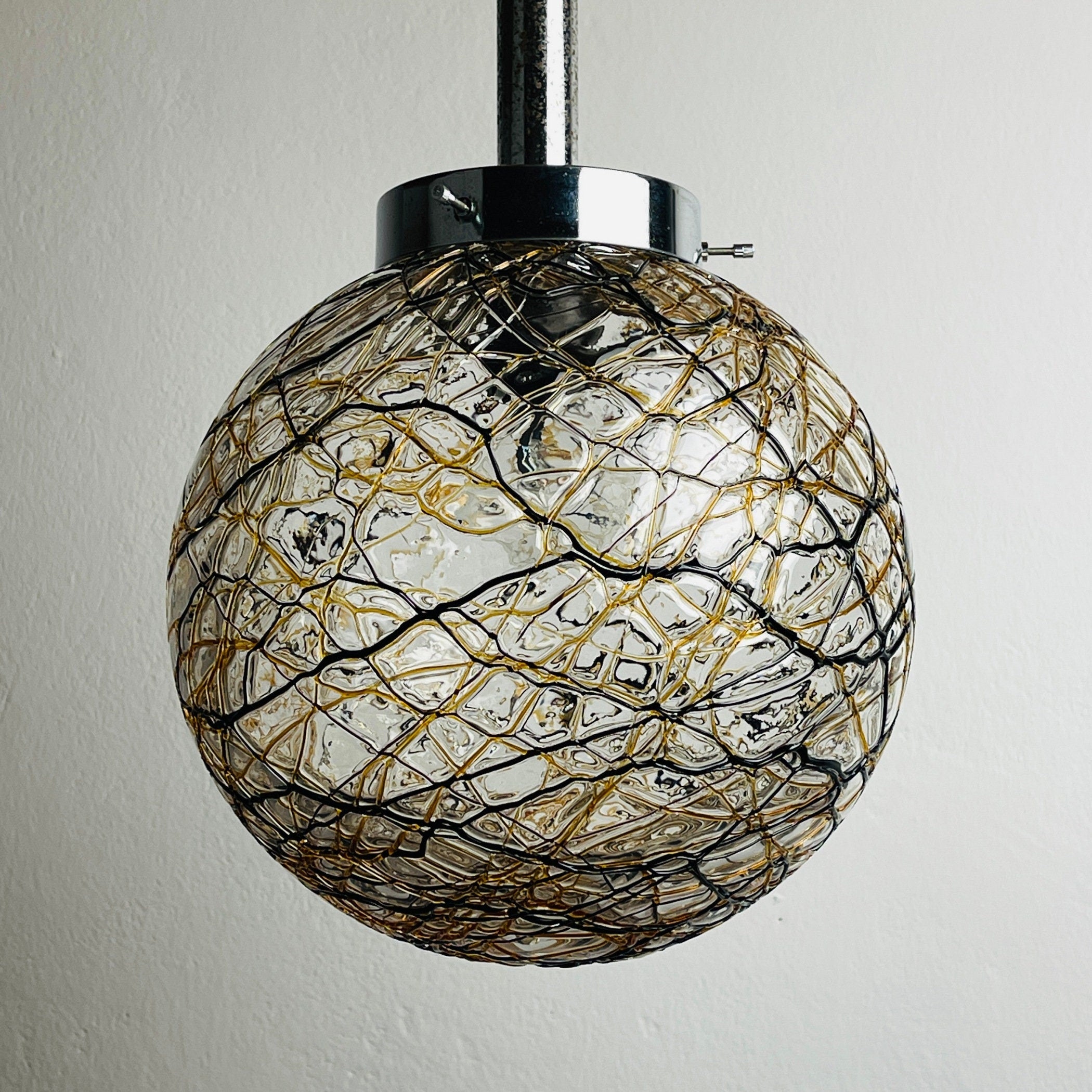 Vintage murano sphere ball pendant lamp Italy 1960s Mid-century italian lighting