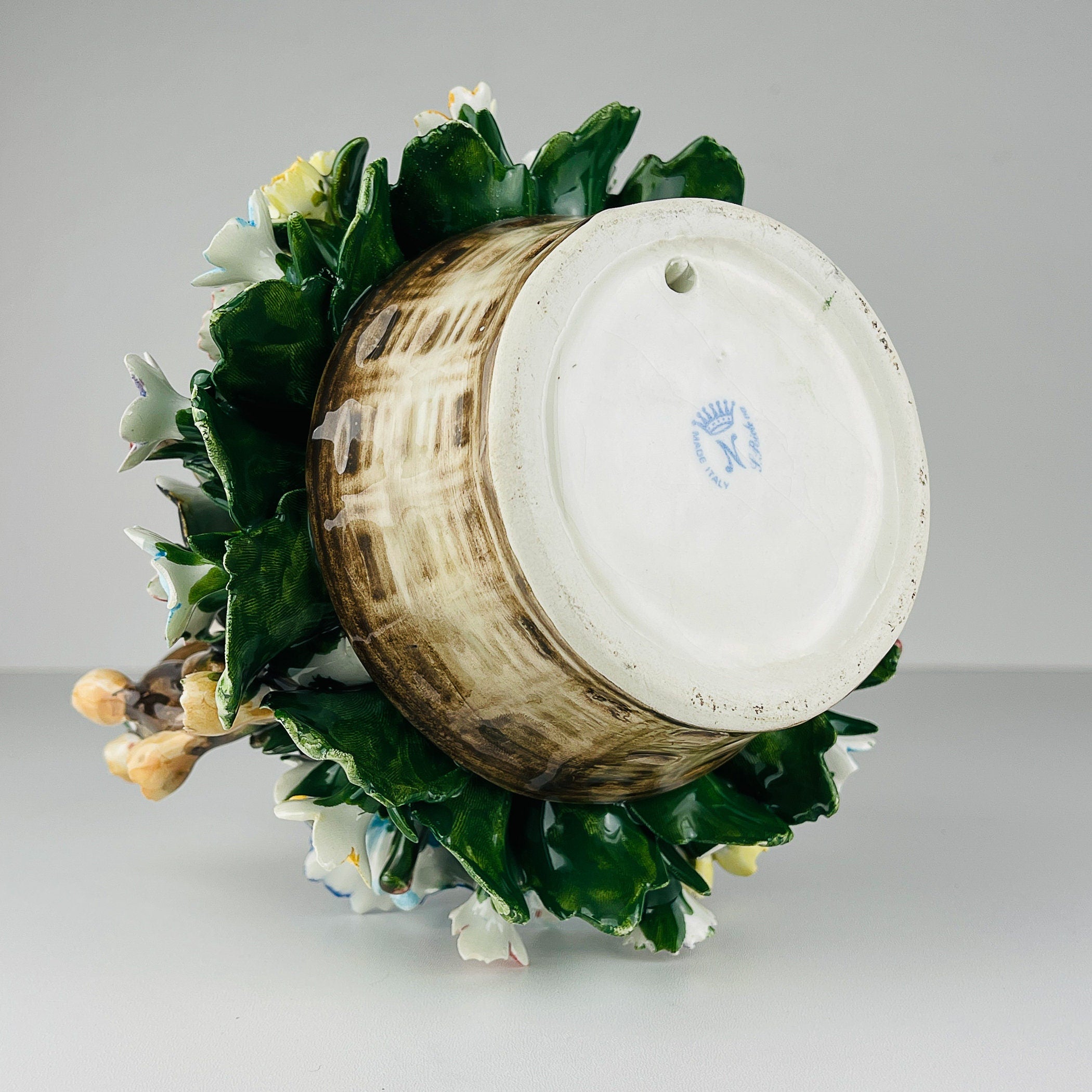 Vintage Capodimonte Ceramic Flower Basket by S. Rioleva, Italy 1960s